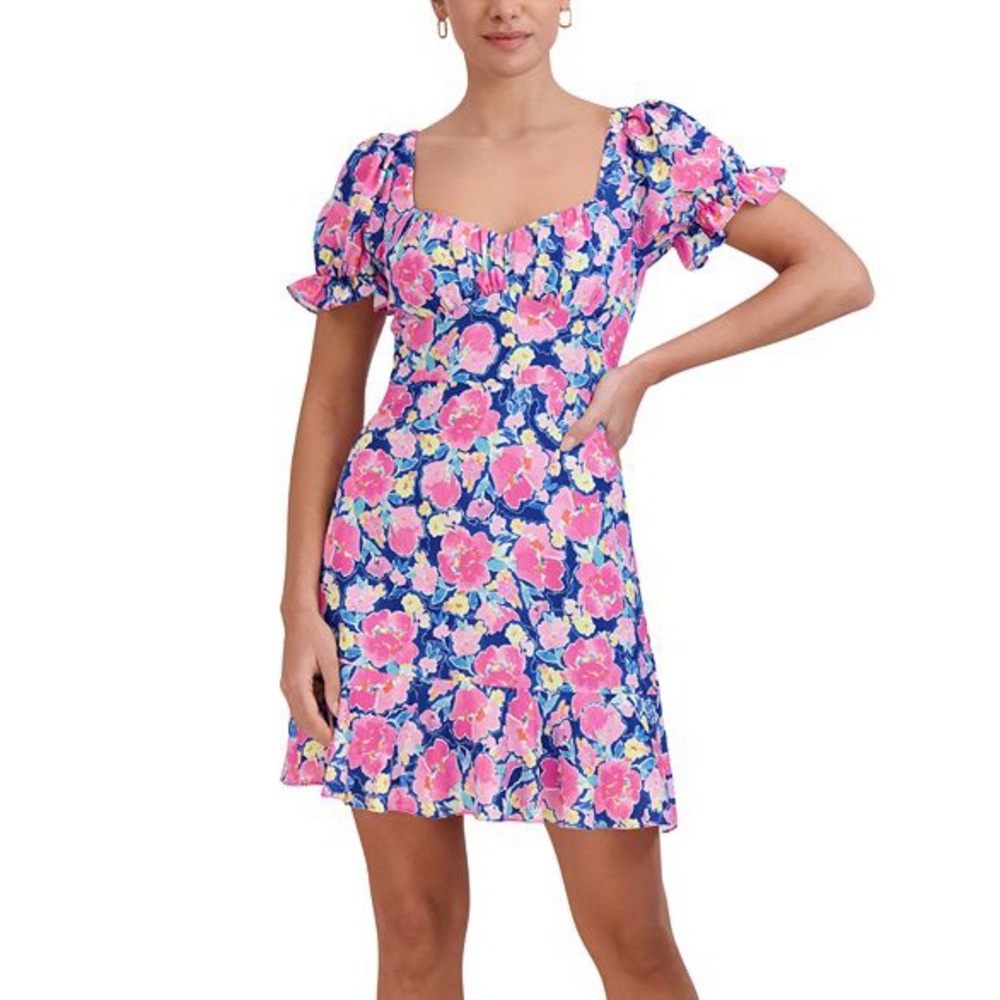 NWT BCBGGeneration Floral Fit and Flare Puff Sleeve Dress